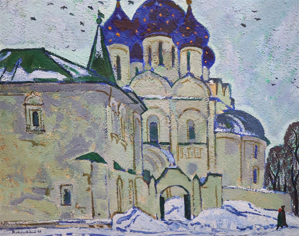 Yuri Matushevski (Russian, 1930-1999) Orthodox church in winter 21 x 27in.